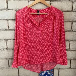 Gap Red & White Dragonfly Print Peasant Blouse – Long Sleeve – XS Petite